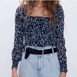 Zara Blue Leopard Shirt Size Small Barely Worn